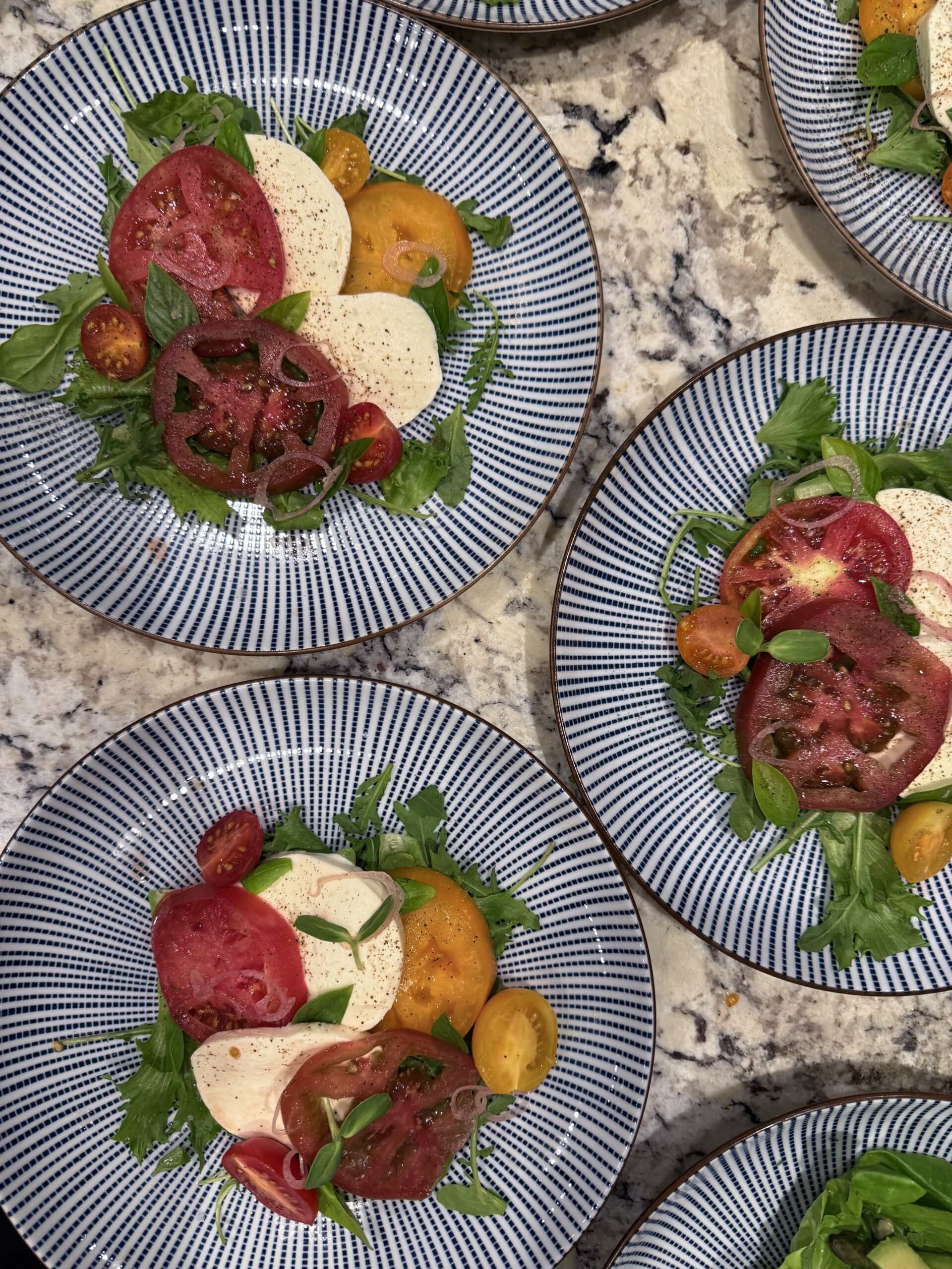 heirloom tomato and fresh mozzarella - farm to table private chef dinner on a yacht 