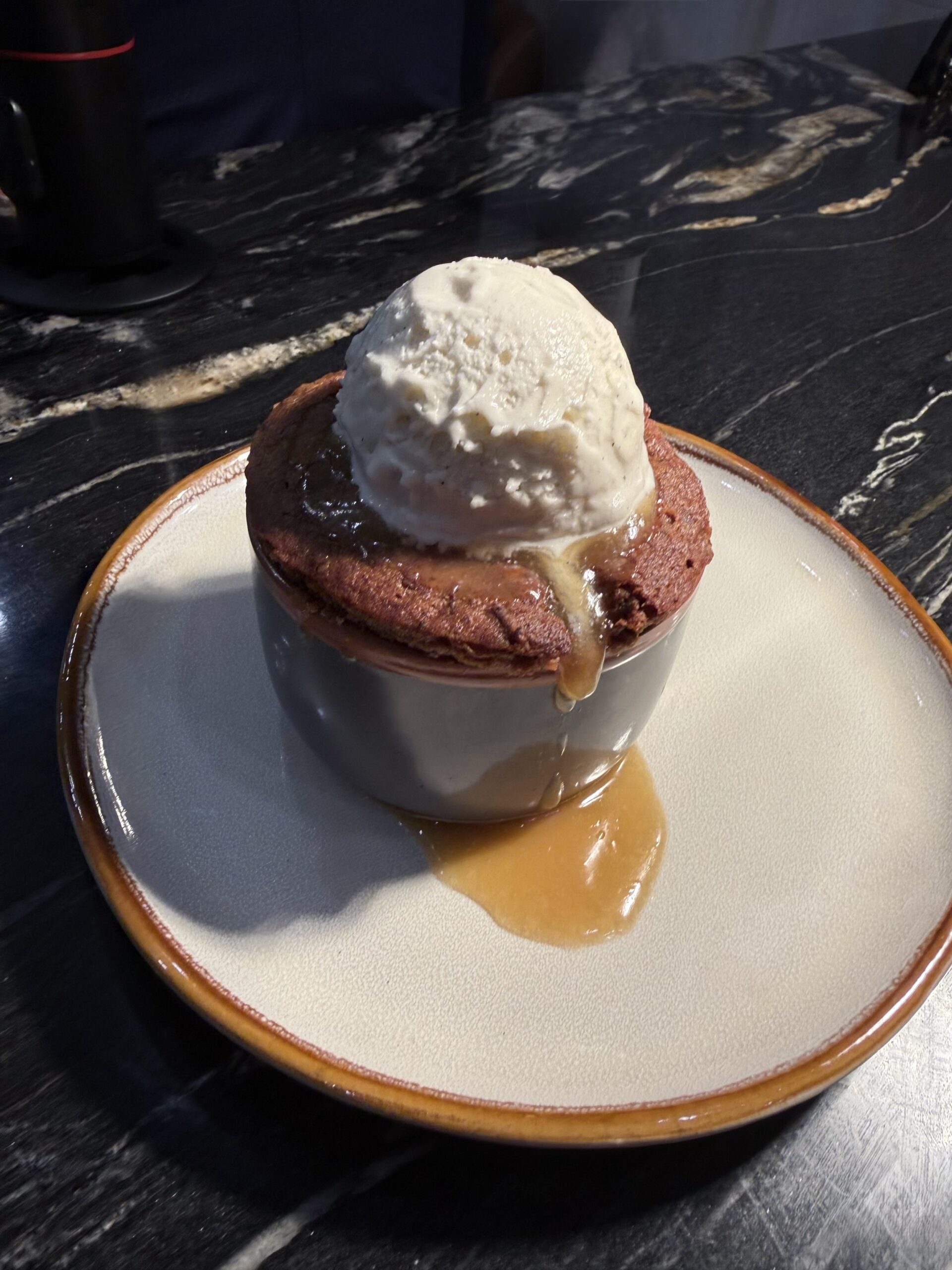 sticky toffee pudding - toffee sauce | vanilla bean gelato 