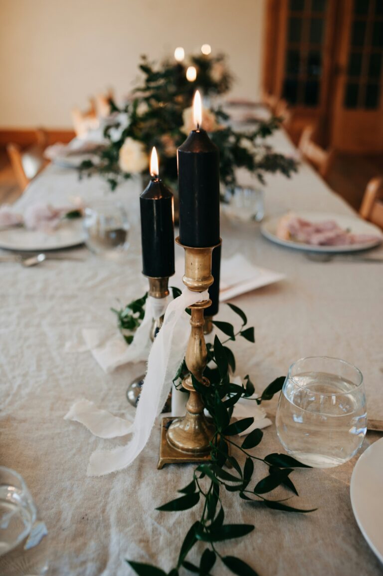 Luxury dinner table tablescape with candles