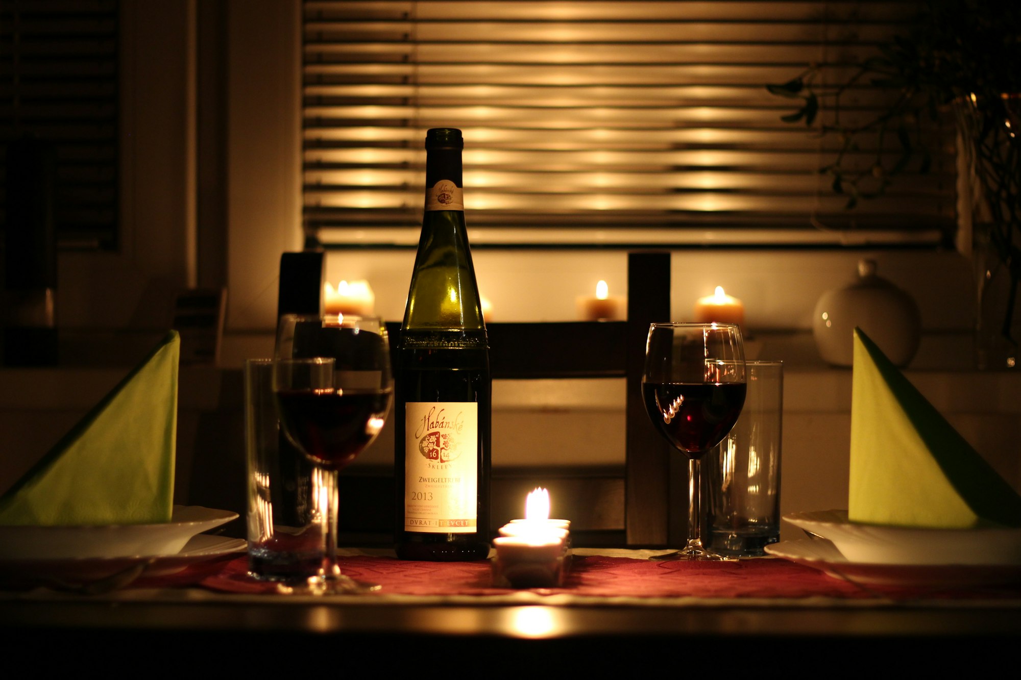 Romantic dinner for two with candles